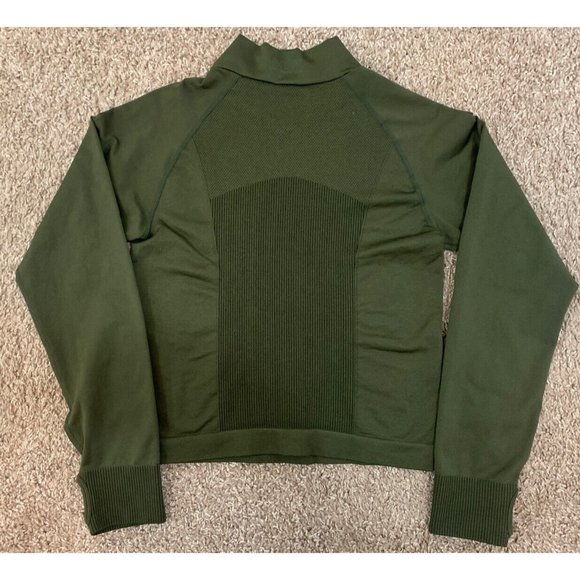 Victoria Secret PINK Active M/L 1/4 Zip Army Green Cropped L/S Top Thumbholes - Picture 2 of 10